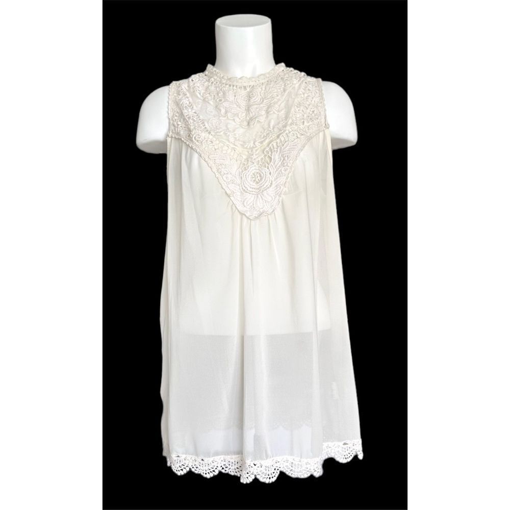 Nine West Women's White Floral Embroidered Lined Sheer Mesh Tunic Size L